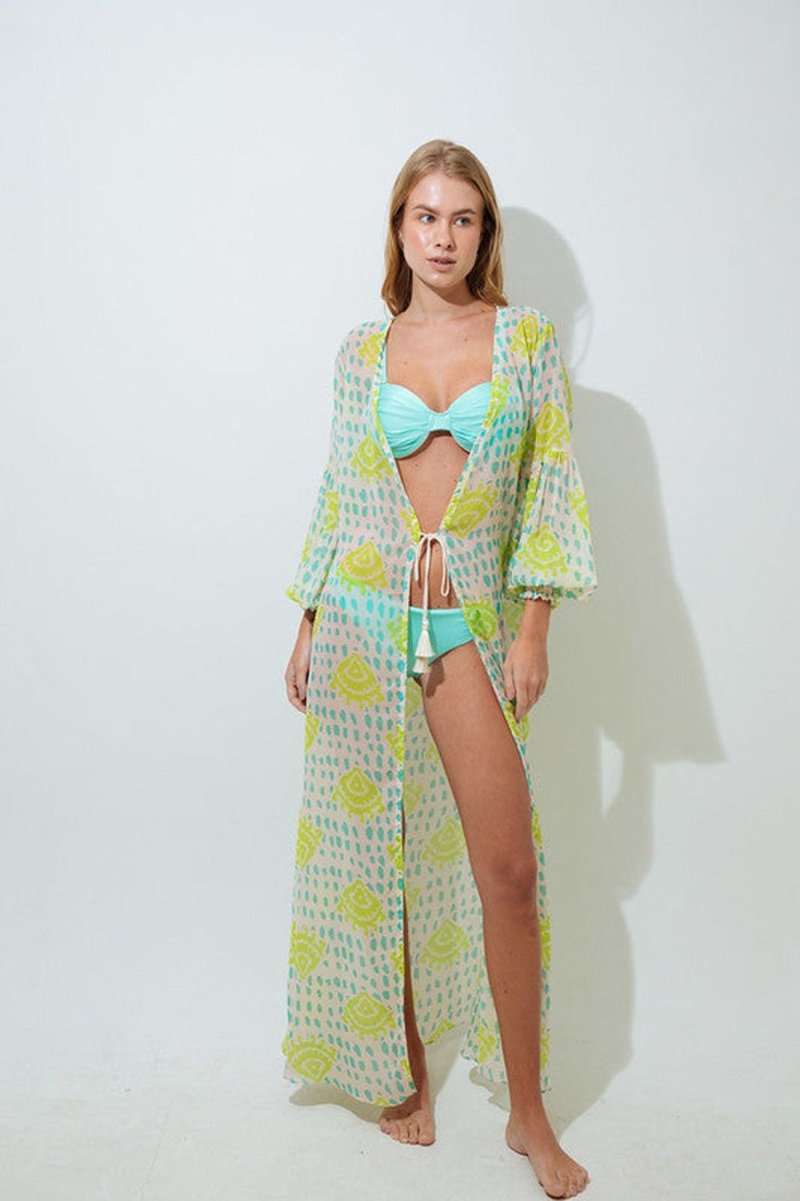 Women Mar De Lua Beachwear | Celia Aqua Kimono